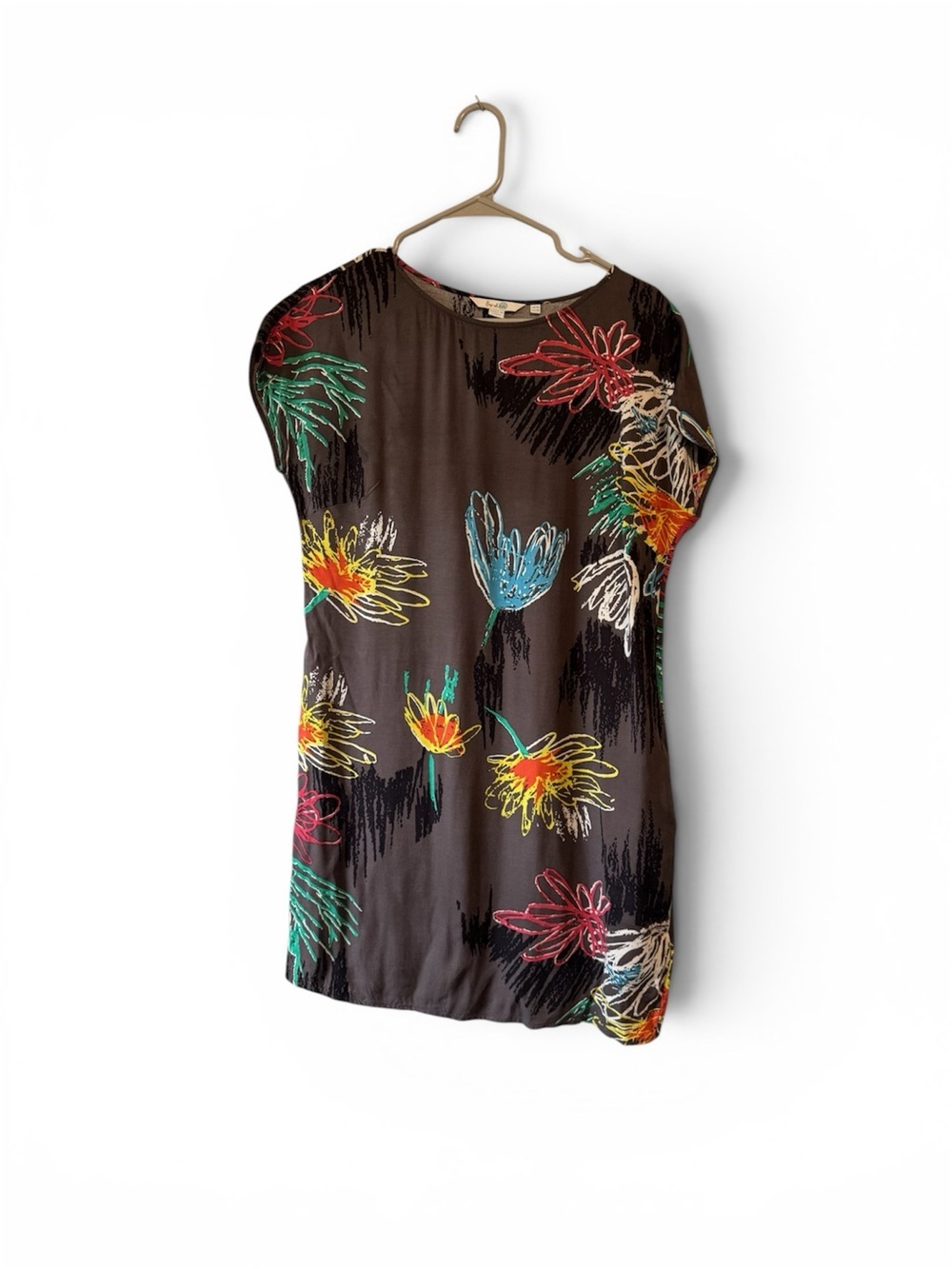 Boden Brown Floral Shift Dress with Bright Multicolor Blooms